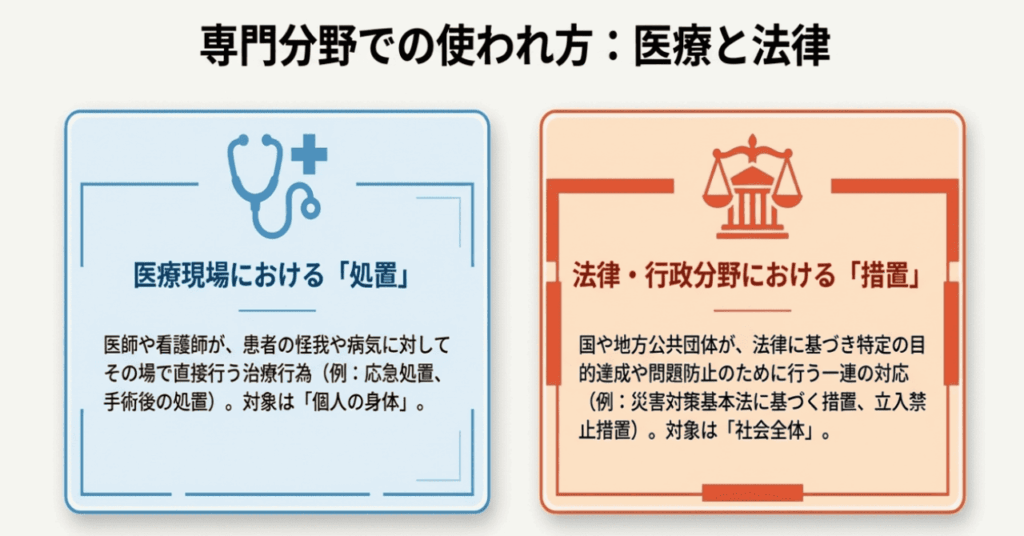 専門分野での「処置」と「措置」の使われ方