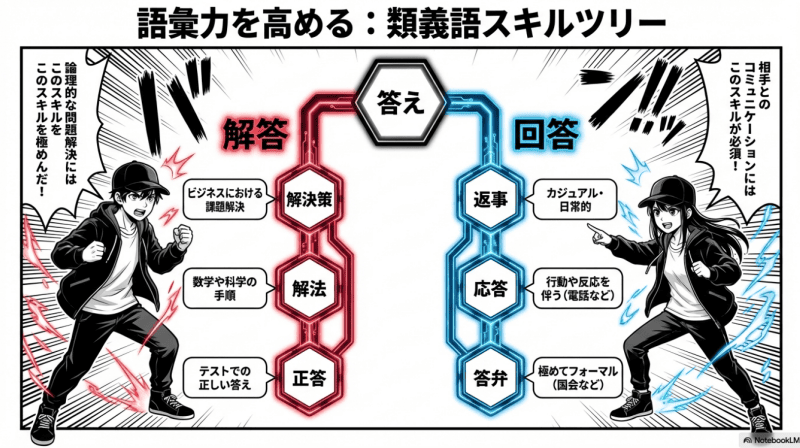 「回答」「解答」の類義語をイメージした画像