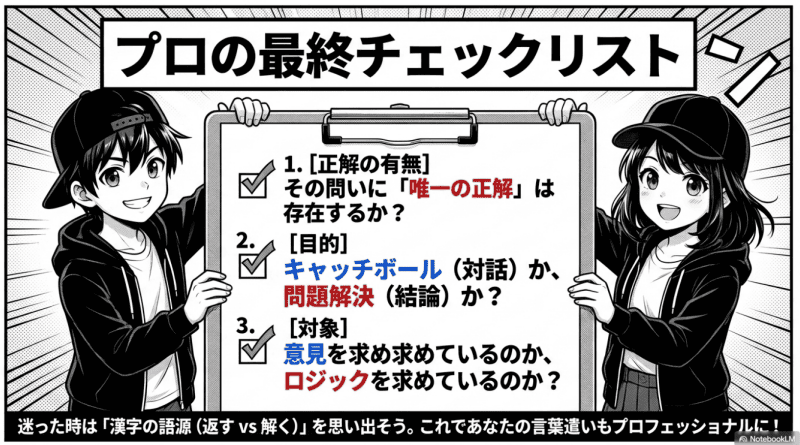 「回答」と「解答」の使い分け最終チェックをイメージした画像