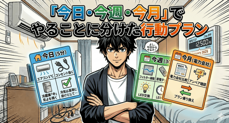 「今日・今週・今月」でやることに分けた行動プランをイメージした画像