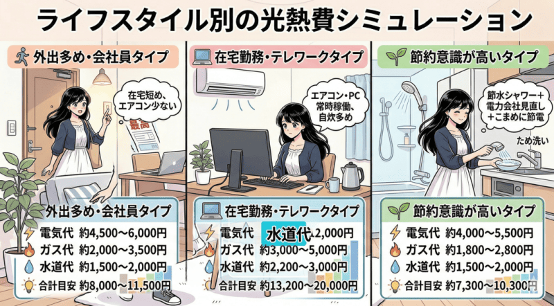 ライフスタイル別の光熱費シミュレーションをイメージした画像