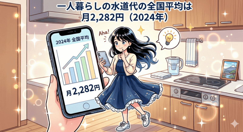一人暮らしの水道代の全国平均は月2,282円（2024年）をイメージした画像