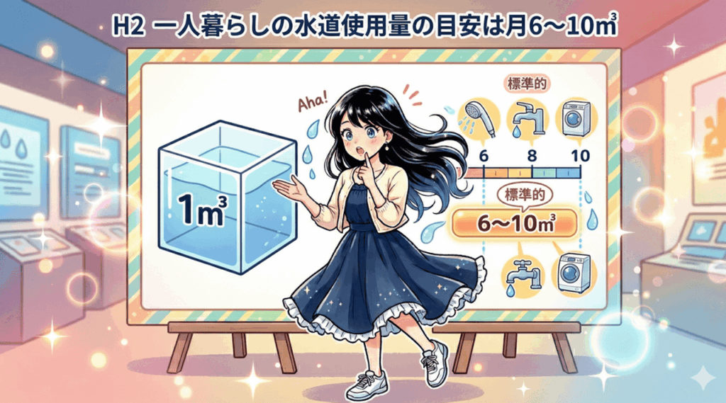 一人暮らしの水道使用量の目安は月6〜10㎥をイメージした画像