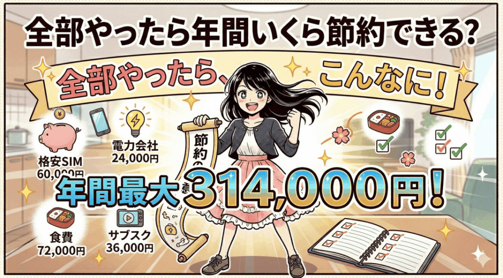 全部やったら年間いくら節約できる？をイメージした画像
