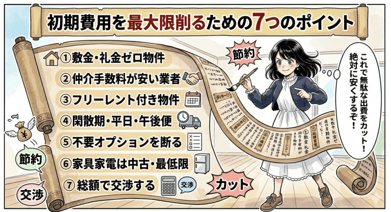 初期費用を最大限削るための7つのポイントをイメージした画像