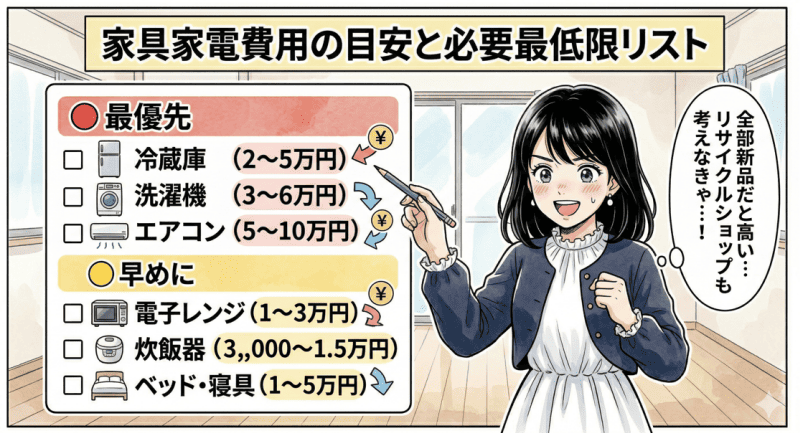 家具家電費用の目安と必要最低限リストをイメージした画像