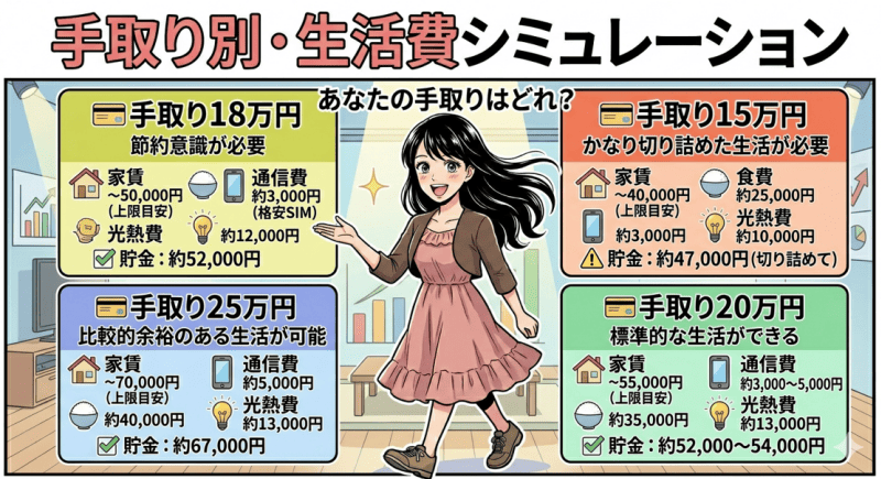 手取り別・生活費シミュレーションをイメージした画像