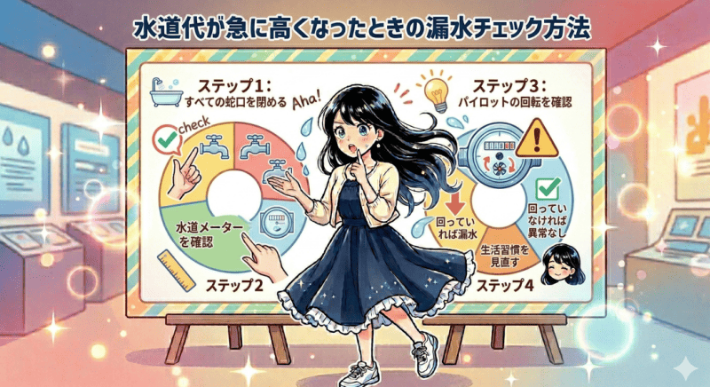 水道代が急に高くなったときの漏水チェック方法をイメージした画像