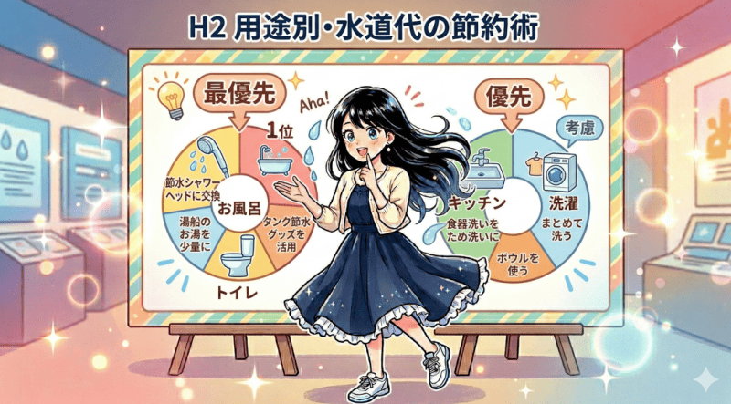 用途別・水道代の節約術をイメージした画像