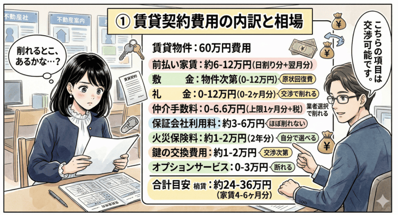 賃貸契約費用の内訳と相場をイメージした画像