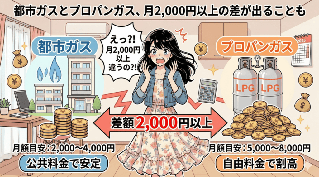 都市ガスとプロパンガス、月2,000円以上の差が出ることもをイメージした画像