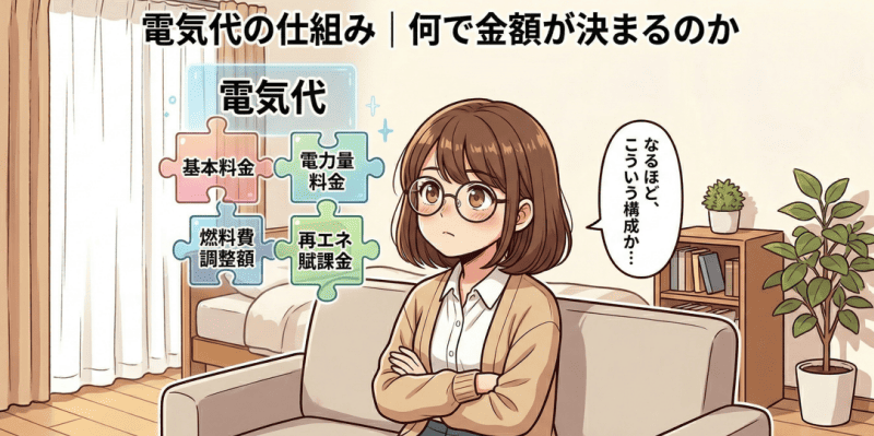 電気代の仕組み｜何で金額が決まるのかをイメージした画像