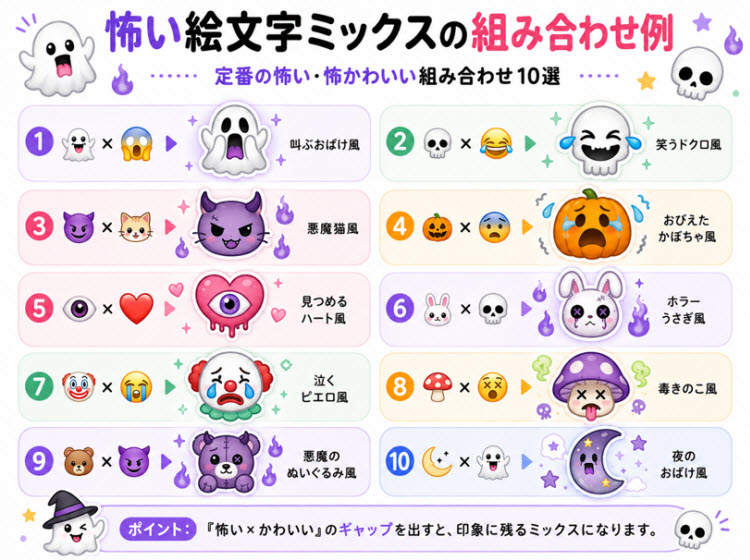 実例で学ぶ:絵文字ミックス一覧(怖い/面白い/かわいい)