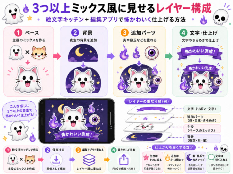 絵文字ミックスを3つ以上組み合わせて作る方法